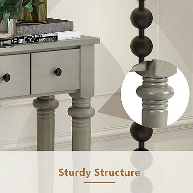 Trikiousd Retro Console Table Entryway Table with 4 Drawers & Open Shelf