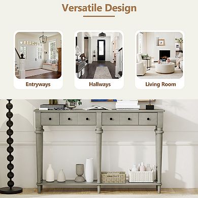 Trikiousd Retro Console Table Entryway Table with 4 Drawers & Open Shelf
