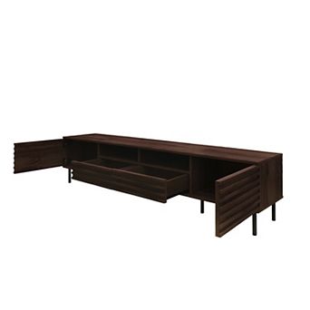 Trikiousd Modern Slatted Door TV Stand for 85-Inch TV with Storage Console