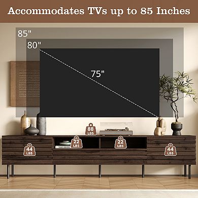 Trikiousd Modern Slatted Door TV Stand for 85-Inch TV with Storage Console