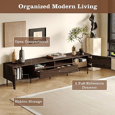 Trikiousd Modern Slatted Door TV Stand for 85-Inch TV with Storage Console