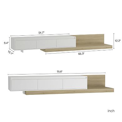 Trikiousd Modern TV Stand with LED Lights, Wooden Media Cabinet with Storage