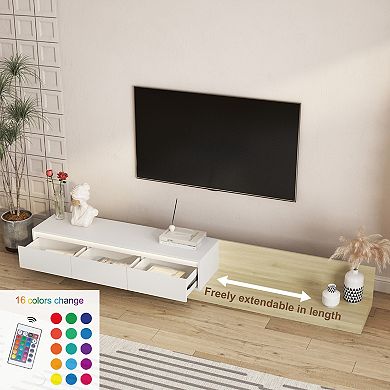 Trikiousd Modern TV Stand with LED Lights, Wooden Media Cabinet with Storage