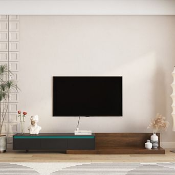 Trikiousd Modern TV Stand with LED Lights, Wooden Media Cabinet with Storage