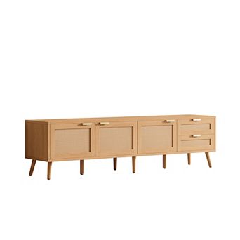 Trikiousd Rattan Door TV Stand for 80-Inch TV with Storage and Cable Management