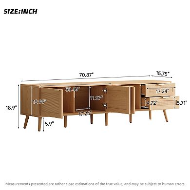 Trikiousd Rattan Door TV Stand for 80-Inch TV with Storage and Cable Management