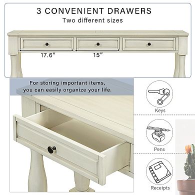 Trikiousd 63" Mediterranean Console Table with Drawers & Shelf