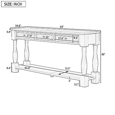 Trikiousd 63" Mediterranean Console Table with Drawers & Shelf