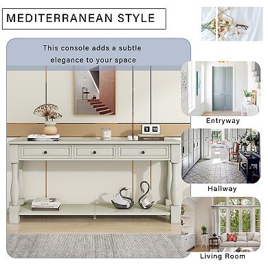Trikiousd 63" Mediterranean Console Table with Drawers & Shelf