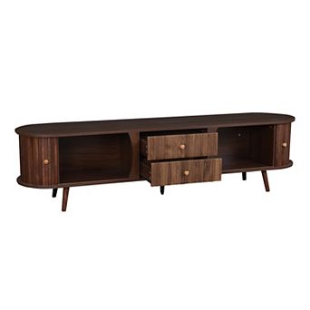 Trikiousd Mid Century Modern TV Stand with Tambour Doors and Fluted Drawers
