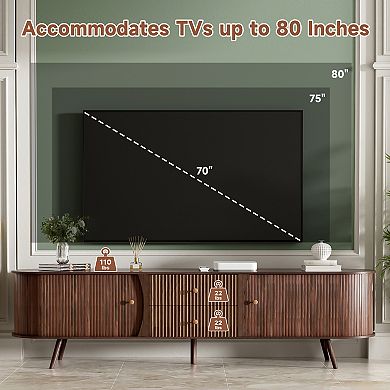 Trikiousd Mid Century Modern TV Stand with Tambour Doors and Fluted Drawers