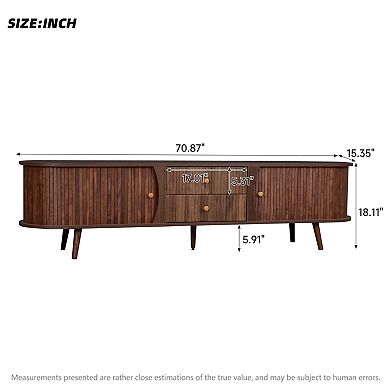 Trikiousd Mid Century Modern TV Stand with Tambour Doors and Fluted Drawers