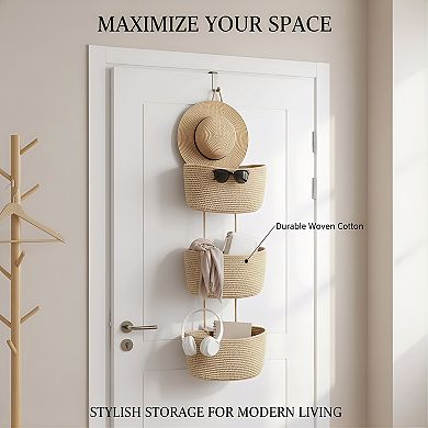 Jute Hanging Baskets 3 Tier for Door Wall Organization