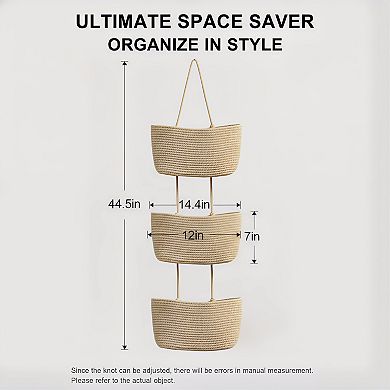 Jute Hanging Baskets 3 Tier for Door Wall Organization