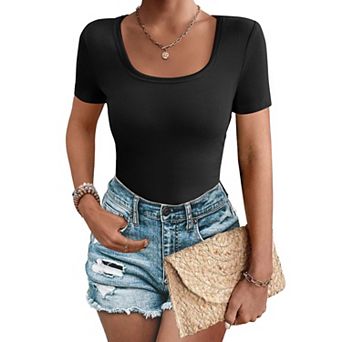 Zeagoo Women's Short Sleeve Scoop Neck Rib Knit Slim Fit Casual Business Work Tee Tops