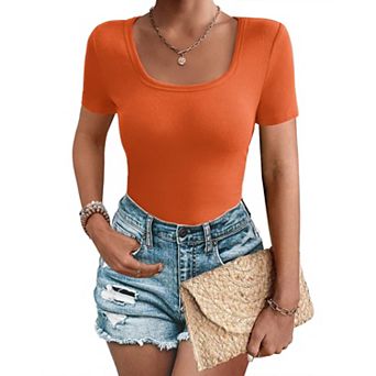 Zeagoo Women's Short Sleeve Scoop Neck Rib Knit Slim Fit Casual Business Work Tee Tops