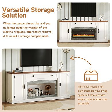 Trikiousd Heating Electric Fireplace TV Stand with Mantel & Adjustable Shelves for TVs Up to 70"