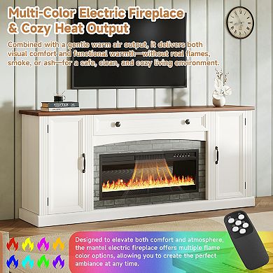 Trikiousd Heating Electric Fireplace TV Stand with Mantel & Adjustable Shelves for TVs Up to 70"
