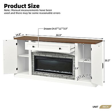 Trikiousd Heating Electric Fireplace TV Stand with Mantel & Adjustable Shelves for TVs Up to 70"