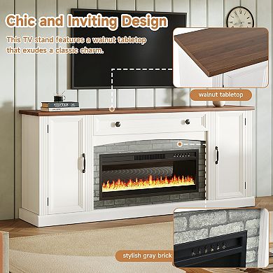 Trikiousd Heating Electric Fireplace TV Stand with Mantel & Adjustable Shelves for TVs Up to 70"