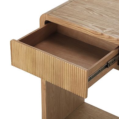 Trikiousd Modern 3-Drawer Console Table with Vertical Slats and Round Edges