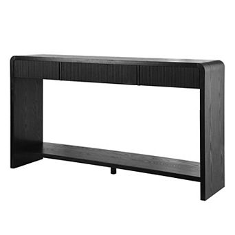 Trikiousd Modern 3-Drawer Console Table with Vertical Slats and Round Edges