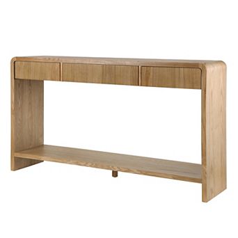 Trikiousd Modern 3-Drawer Console Table with Vertical Slats and Round Edges