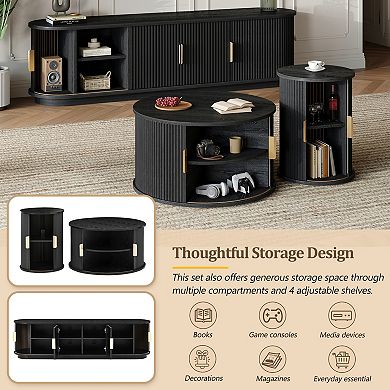 Trikiousd TV Stand & Coffee Table Set with Sliding Doors & Adjustable Shelves for TVs Up to 75"