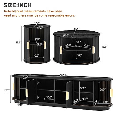 Trikiousd TV Stand & Coffee Table Set with Sliding Doors & Adjustable Shelves for TVs Up to 75"