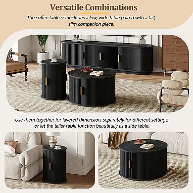 Trikiousd TV Stand & Coffee Table Set with Sliding Doors & Adjustable Shelves for TVs Up to 75"
