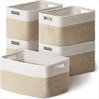 Woven Storage Baskets 5 Pack for Shelves Toy Book Organizer