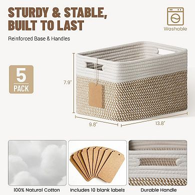Woven Storage Baskets 5 Pack for Shelves Toy Book Organizer