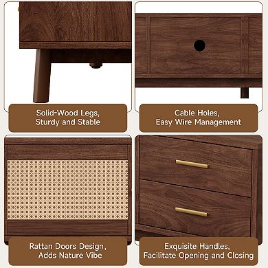 Trikiousd Rattan TV Stand with Storage for 80-Inch TV and Media Console