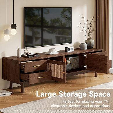 Trikiousd Rattan TV Stand with Storage for 80-Inch TV and Media Console