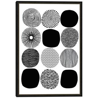 Masterpiece Black & White Pattern Circles Framed Wall Art