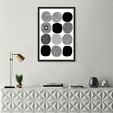 Masterpiece Black & White Pattern Circles Framed Wall Art