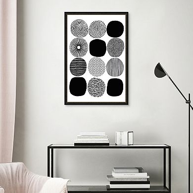Masterpiece Black & White Pattern Circles Framed Wall Art