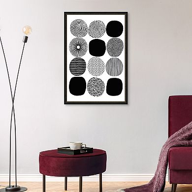 Masterpiece Black & White Pattern Circles Framed Wall Art