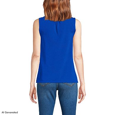 Women's Lands' End Lightweight Jersey Button Front Lace Trim Tank Top