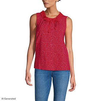 Women's Lands' End Lightweight Jersey Button Front Lace Trim Tank Top