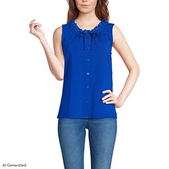 Women's Lands' End Lightweight Jersey Button Front Lace Trim Tank Top