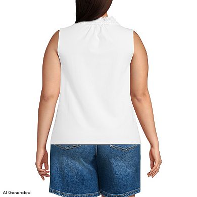 Plus Size Lands' End Lightweight Jersey Button Front Lace Trim Tank Top