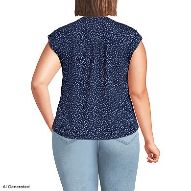 Plus Size Lands' End Cap Sleeve Lightweight Jersey Lace Shoulder Tee