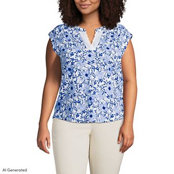 Plus Size Lands' End Cap Sleeve Lightweight Jersey Lace Shoulder Tee