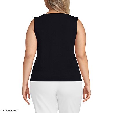 Plus Size Lands' End Sleeveless Mariner Cotton Button Shoulder Tank Top