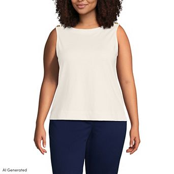 Plus Size Lands' End Sleeveless Mariner Cotton Button Shoulder Tank Top