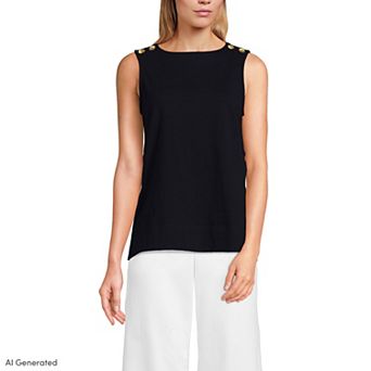 Women's Lands' End Sleeveless Mariner Cotton Button Shoulder Tank Top