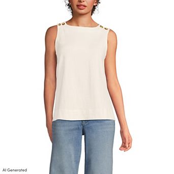 Women's Lands' End Sleeveless Mariner Cotton Button Shoulder Tank Top