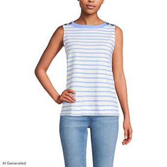 Women's Lands' End Sleeveless Mariner Cotton Button Shoulder Tank Top