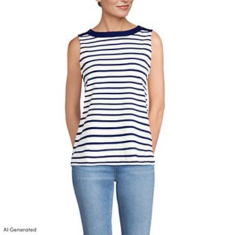 Women's Lands' End Sleeveless Mariner Cotton Button Shoulder Tank Top